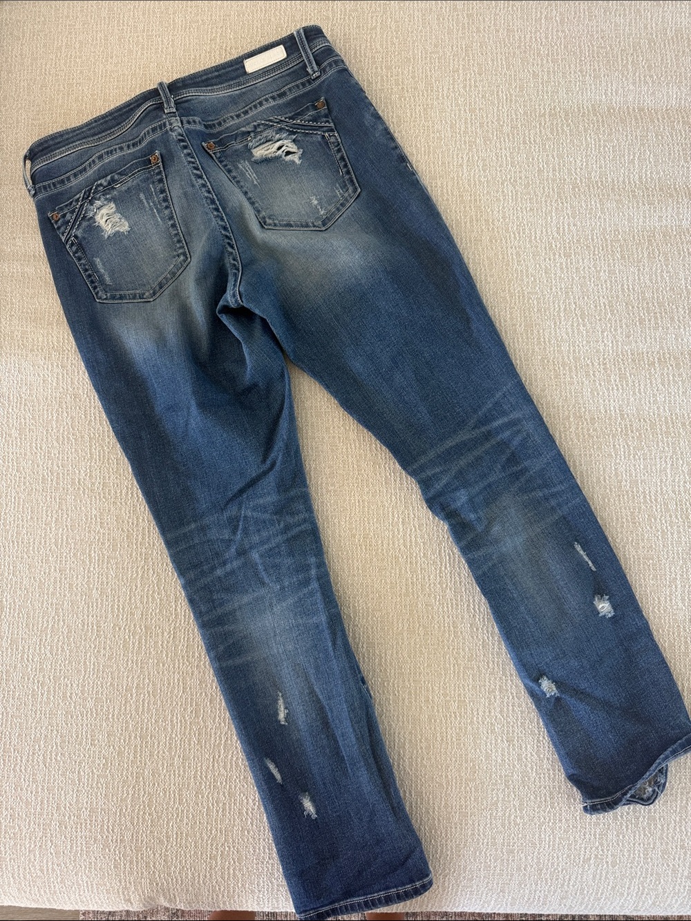Buckle Skinny Jeans in Medium Blue Wash with Distressed Hem - Picture 2 of 5